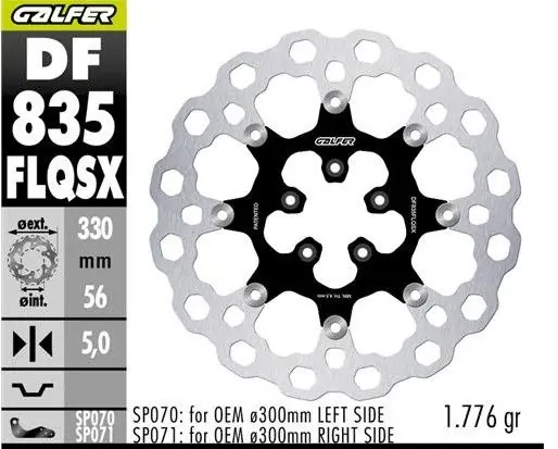 GALFER TARCZA HAMULCOWA PRZÓD HARLEY-DAVIDSON (330X56X5) PŁYWAJĄCA (CUBIQ) (SUPER OVERSIZE) (WYMAGA SP070; SP071) Wyprzedaż