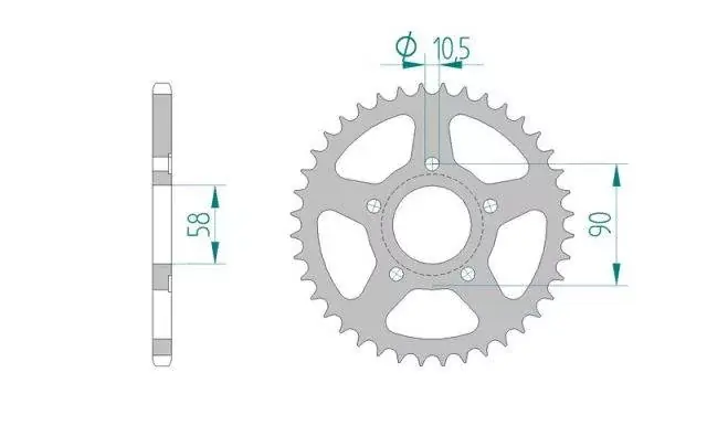 Dostępne od ręki AFAM 10215-44 zębów zębatka TYŁ stalowa C45N hartowana indukcyjnie, 520 standard galwanizowana, srebrna
