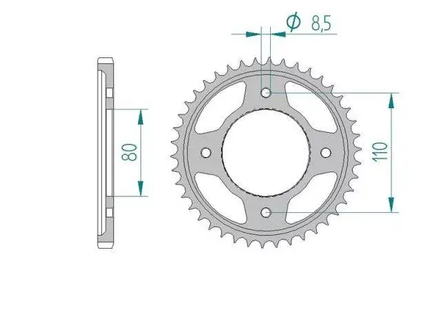 Premium AFAM 10235-42 zębów zębatka TYŁ stalowa C45N hartowana indukcyjnie, 428 standard galwanizowana, srebrna