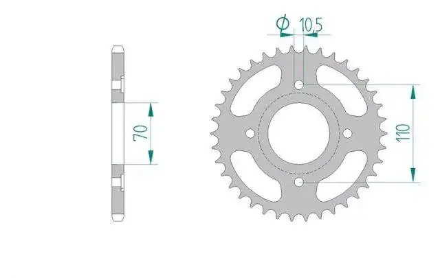 AFAM 10310-44 zębów zębatka TYŁ stalowa C45N hartowana indukcyjnie, 520 standard galwanizowana, srebrna Wyjątkowa oferta
