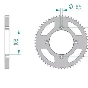 AFAM 14216-57 zębów zębatka TYŁ stalowa C45N hartowana indukcyjnie, 428 standard galwanizowana, srebrna Szybka wysyłka