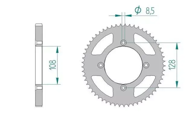 AFAM 14216-57 zębów zębatka TYŁ stalowa C45N hartowana indukcyjnie, 428 standard galwanizowana, srebrna Szybka wysyłka