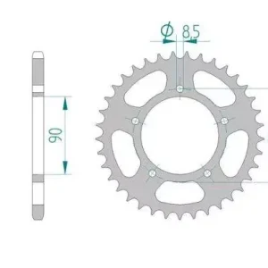 Zniżka AFAM 50601-38 zębów zębatka TYŁ stalowa C45N hartowana indukcyjnie, 520 standard galwanizowana, srebrna