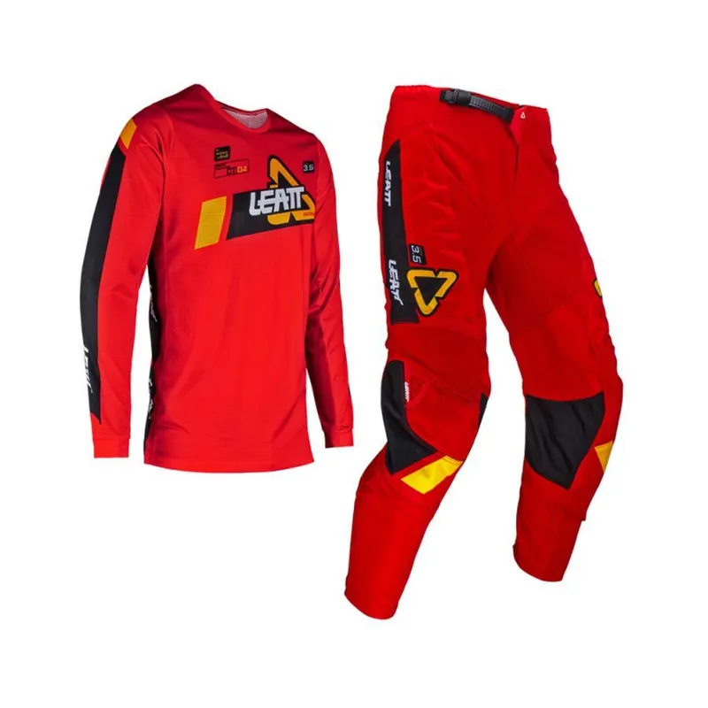 LEATT NOWOŚĆ ZESTAW (KOMPLET) KOSZULKA + SPODNIE MOTO RIDE KIT 3.5 JUNIOR RED KOLOR CZERWONY/CZARNY ROZMIAR M (130/140cm) Niska cena