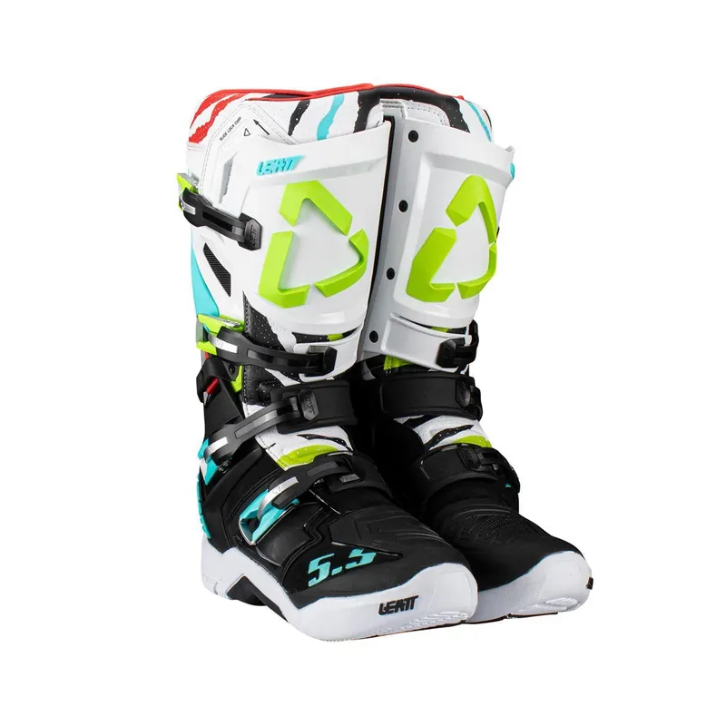 Ekspresowa dostawa LEATT (PROMOCJA 2023) BUTY CROSS 5.5 FLEXLOCK BOOTS TIGER KOLOR BIAŁY/CZARNY/NIEBIESKI/ZIELONY FLUO ROZMIAR 44.5 / 29 cm