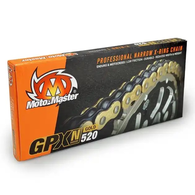 Bestseller Łańcuch napędowy GPXN-520G Professional Narrow X-RING Motocross/Enduro Racing, złoty/czarny (120 ogniw, zapinka w zestawie) Moto-Master M652007