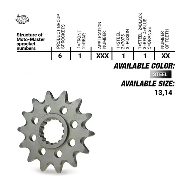 Bezpieczna płatność Zębatka przednia Yamaha YZ 250, WR/YZF 400/426/450, YFZ 450; Kawasaki KXF (14T) MOTO-MASTER M610101114