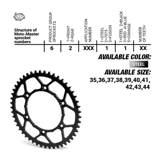 Hit cenowy Zębatka tylna stalowa Ultralight KTM SX 50/Mini, SX-E5; GASGAS MC 50/MC-E; Husqvarna TC 50/Mini, EE 5 (40T, ŁAŃC. 415) MOTO-MASTER M620291140