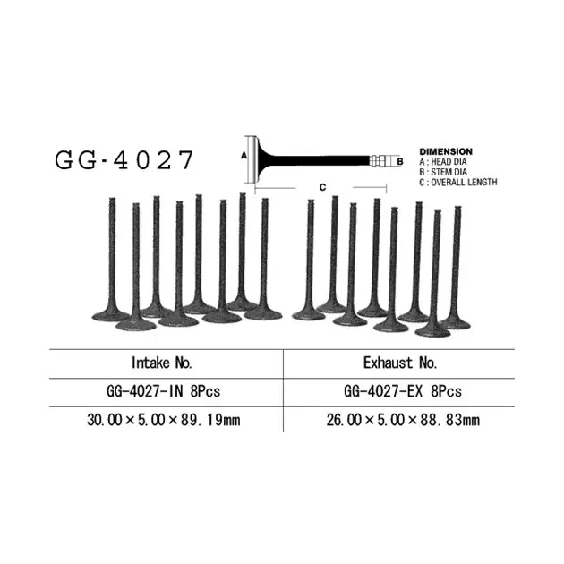 Zawór ssący Kawasaki ZX10 (ZX1000B1-B3) 30,0 x 5,0 x 88,83 mm Vesrah GG-4027-IN Ostatnia szansa