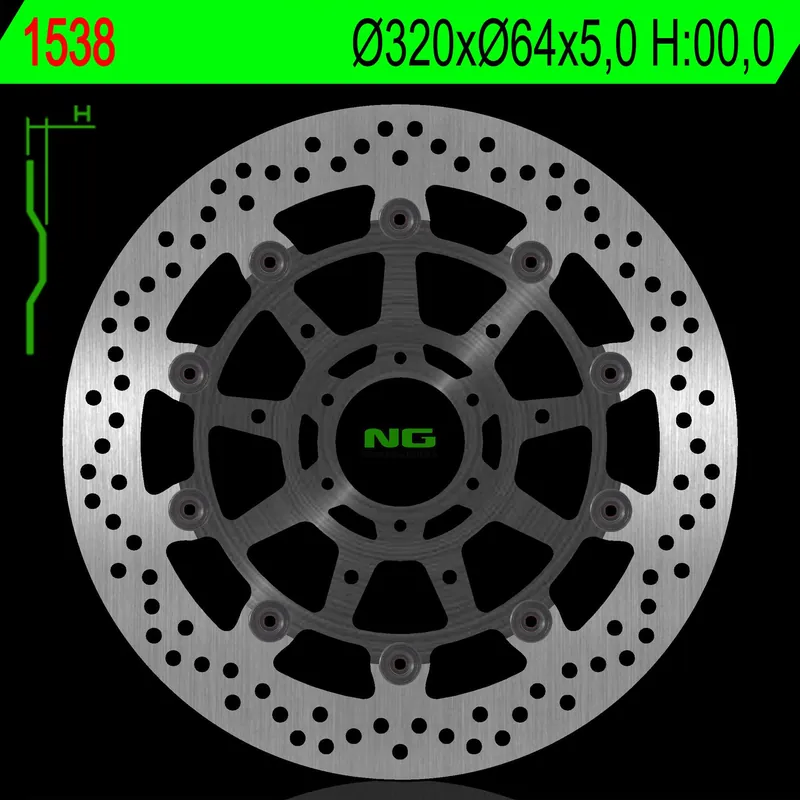 NG1538 tarcza hamulcowa PRZÓD BMW S 1000R/RR 13-20, HP4 12-17, S100XR 17-19 (320X64X5,0MM) (6X8,5MM) PŁYWAJĄCA Bezpieczna płatność
