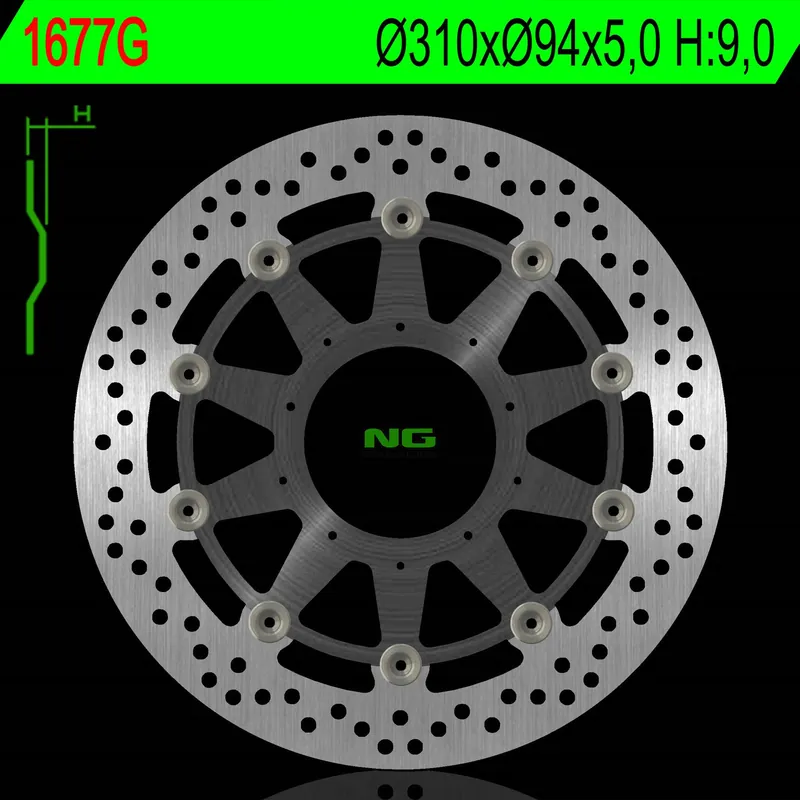 NG1677G tarcza hamulcowa PRZÓD HONDA VFR800X CROSS RUNNER ABS 15-17, VFR800F ABS 14-17 (310X94X5) (5X6,5MM) (ODSADZENIE 9,0MM) PŁYWAJĄCA (ŚRODEKALUMIN Popularny