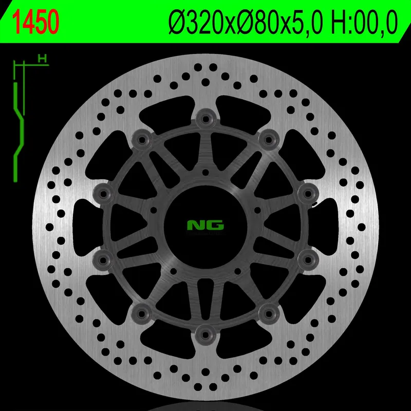 Nowość NG1450 tarcza hamulcowa PRZÓD MV AGUSTA 675/800/1000 11-18 (320X80X5,0MM) (5X8,5MM)