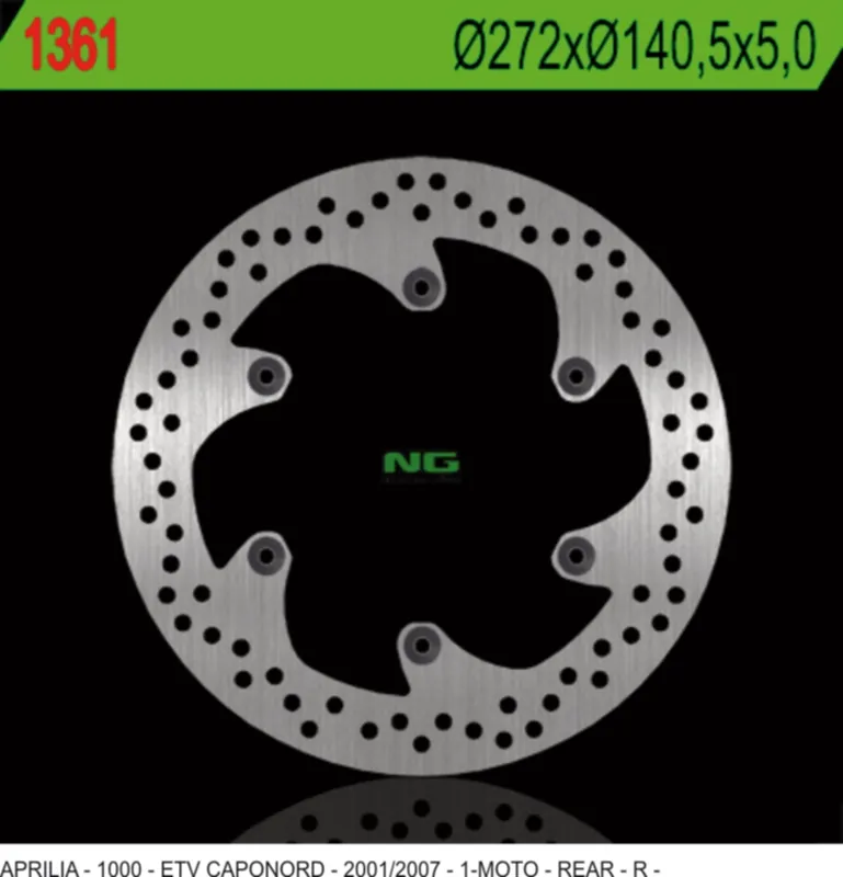 NG1361 tarcza hamulcowa TYŁ APRILIA ETV 1000 CAPONORD 01-07 (272X140,5X5) (6X8,5MM) Tylko do końca tygodnia
