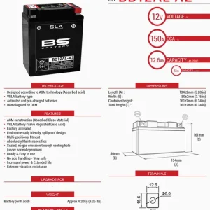 Do wyczerpania zapasów BS AKUMULATOR BB12AL-A2 (YB12AL-A2) 12V 12AH 135X81X161 OBSŁUGOWY - ELEKTROLIT OSOBNO (165A) UE2019/1148 (4)