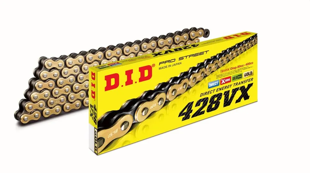 Łańcuch napędowy 428 VXG&B złoty 140 ogniw O-RING DID 428VXGB-140 Ekspresowa dostawa