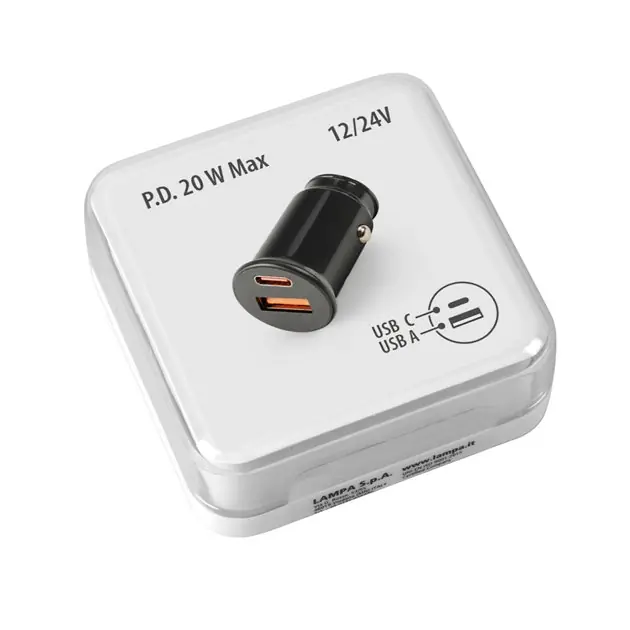Oferta czasowa Uniwersalna ładownica USB 20W do gniazda zapalniczki 2x USB C i A Lampa 38692