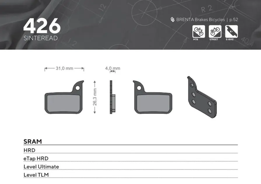 Klocki hamulcowe rowerowe Sinter Spiekane Metaliczne MTB/Szosa/Elektryk SRAM HRD, ETAP HRD, LEVEL ULTIMATE/TLM Brenta Bike BR426 Tani