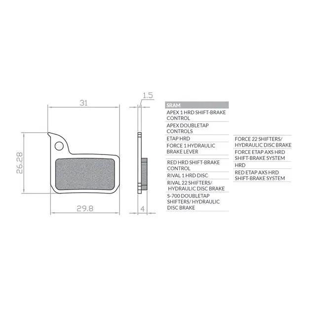 Bike Klocki Hamulcowe Rowerowe E-Bike MTB/SZOSA/ELEKTRYK SRAM HRD, ETAP HRD, Level Ultimate, Level TLM (maksymalna odporoność na wysokie temperatury) Brenta BR226 Hit sprzedaży