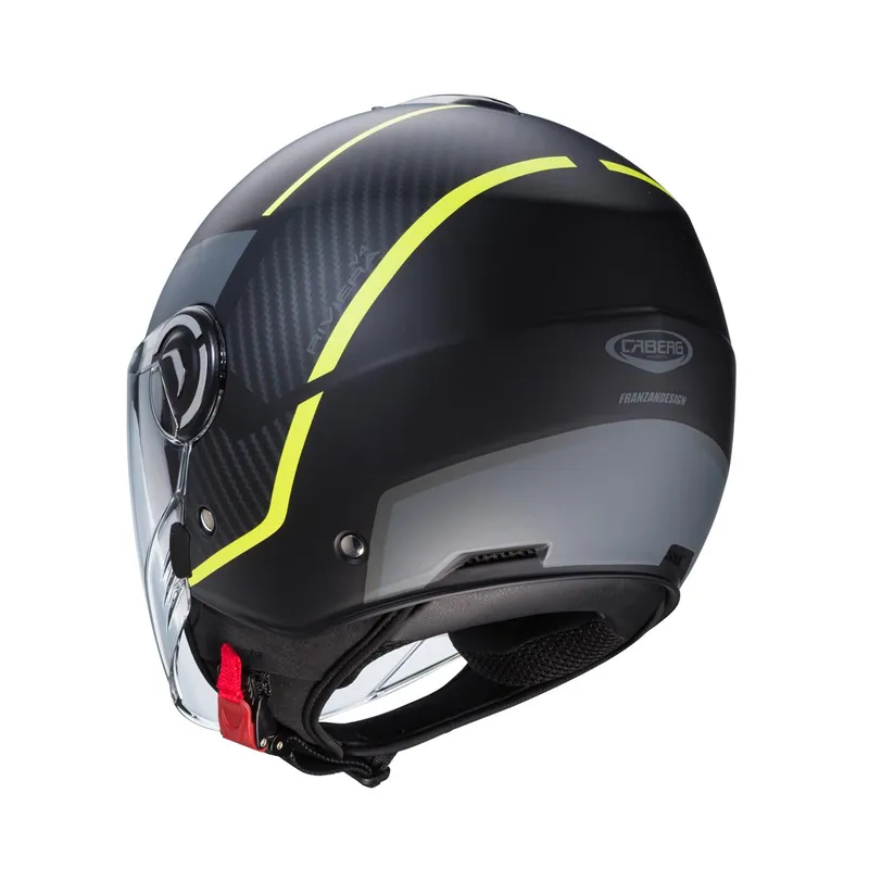 Wysoka jakość CABERG KASK OTWARTY JET Z BLENDĄ MODEL RIVIERA V4X GEO KOLOR CZARNY MAT/ŻÓŁTY FLUO/SZARY ROZMIAR XXL