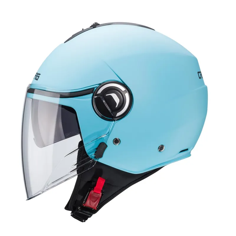 CABERG KASK OTWARTY JET Z BLENDĄ MODEL RIVIERA V4X SOLID KOLOR JASNY NIEBIESKI MAT ROZMIAR XL Premium