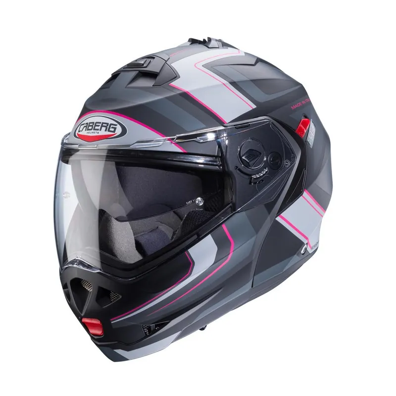 Oferta limitowana CABERG KASK SZCZĘKOWY FLIP-UP MODEL DUKE X KOLOR CZARNY MAT/SZARY/SREBRNY/FUKSJA (INTENSYWNY ODCIEŃ RÓŻOWEGO) ROZMIAR XS