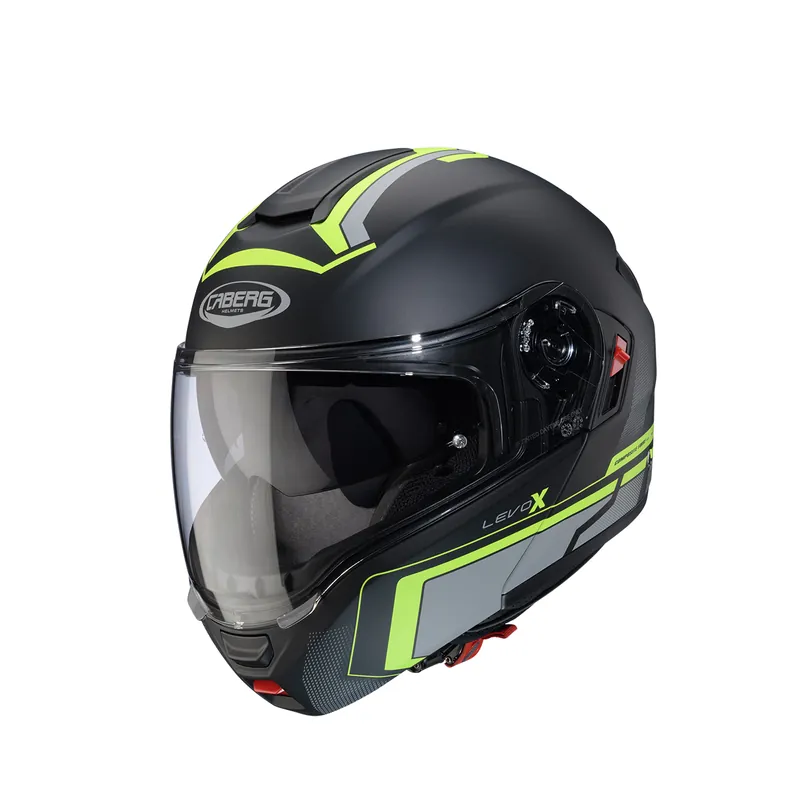 Nowy CABERG KASK SZCZĘKOWY FLIP-UP MODEL LEVO X ELITE KOLOR CZARNY MAT/SZARY/ZÓŁTY FLUO ROZMIAR XXL (PINLOCK W ZESTAWIE)