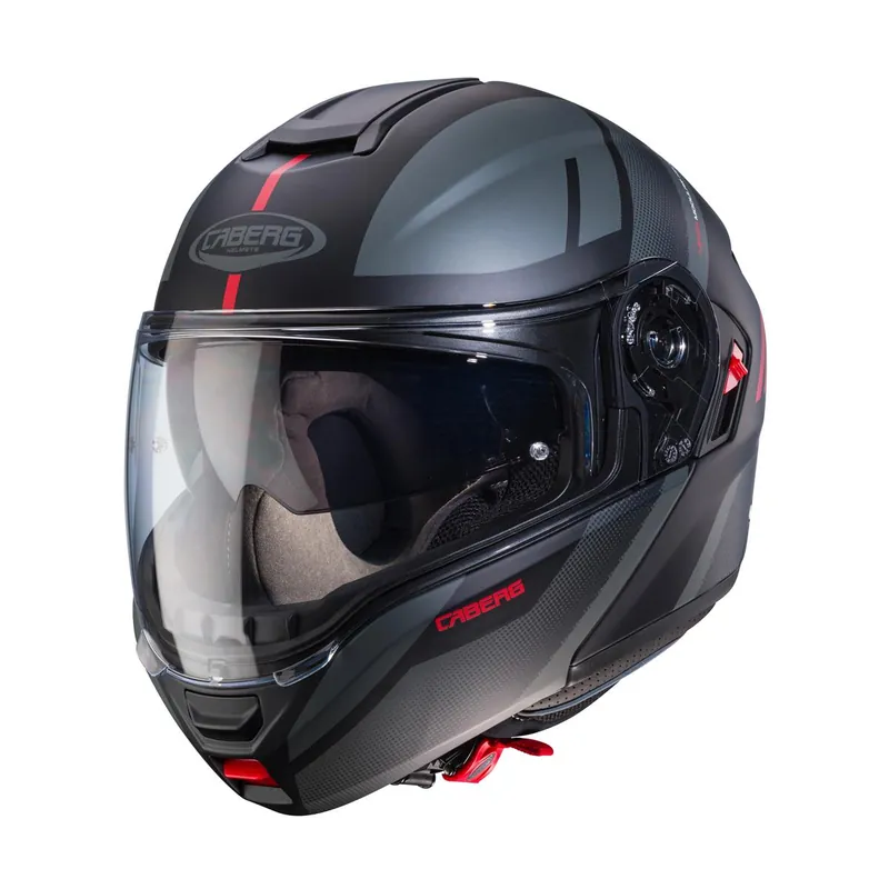 Obniżka ceny CABERG KASK SZCZĘKOWY FLIP-UP MODEL LEVO X MANTA KOLOR CZARNY MAT/SZARY/CZERWONY ROZMIAR XXL (PINLOCK W ZESTAWIE)