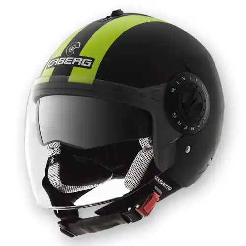 Do wyczerpania zapasów CABERG WYPRZEDAŻ KASK OTWARTY JET Z BLENDĄ MODEL RIVIERA V2+ HI VIZION KOLOR CZARNY/ŻÓŁTY FLUO ROZMIAR S