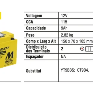 MOTOBATT AKUMULATOR QUADFLEX MBT9B4 (YT9BBS,CT9B4) 12V 9AH 150X70X104 BEZOBSŁUGOWY - ZALANY (115A) (6) Hit sprzedaży