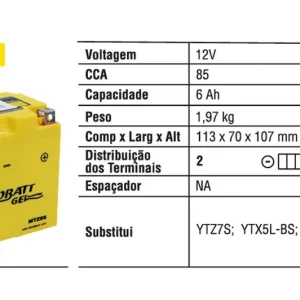 Kup online MOTOBATT AKUMULATOR ŻELOWY MTZ6S (YTZ6S,YTX5LBS) 12V 6AH 114X70X107 KTM EXC BEZOBSŁUGOWY - ZALANY (100A) (10)