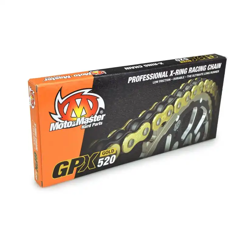 MOTO-MASTER ŁAŃCUCH NAPĘDOWY GPX-520G PROFESSIONAL MOTOCROSS / ENDURO RACING X-RING CHAIN KOLOR ZŁOTY (120 OGNIW, ZAPINKA W ZESTAWIE) Tylko dziś