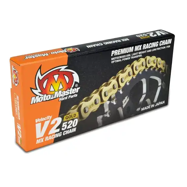 Wysoka jakość MOTO-MASTER ŁAŃCUCH NAPĘDOWY V2-420G MX RACING GOLD CHAIN REGULAR KOLOR ZŁOTY (130 OGNIW, ZAPINKA W ZESTAWIE)