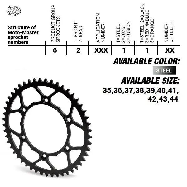 MOTO-MASTER ZĘBATKA TYLNA STALOWA ULTRALIGHT 4644 40 (464440) KTM SX 50/SX 50 MINI ‘14- , SX-E5 E-BIKE ‘19-, GASGAS MC 50 MC-E E-BIKE 21-, HUSQVARNA TC 50 ‘17, TC 50 MINI ‘18-. EE 5 E-BIKE ‘19- (ŁAŃC. 415) KOLOR CZARNY Hit sprzedaży