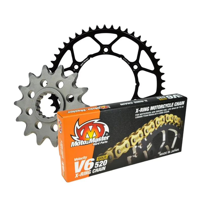 Wyprzedaż MOTO-MASTER ZESTAW NAPĘDOWY KOMPLETNY KTM/HUSQVARNA/GASGAS 13/50/120 ŁAŃCUCH V6-520G X-RING GOLD - ZŁOTY (MADE IN JAPAN)