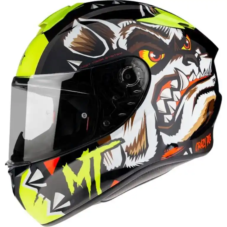 Zniżka MT PROMOCJA KASK INTEGRALNY TARGO CRAZYDOG G3 GLOSS FLUOR YELLOW KOLOR CZARNY/BIAŁY/ŻÓŁTY FLUO ROZMIAR S